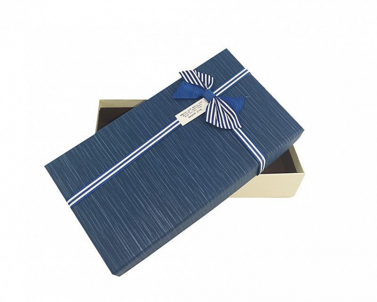 Коробка подарочная "Классика" Синий с лентой и бантом / прямоугольник