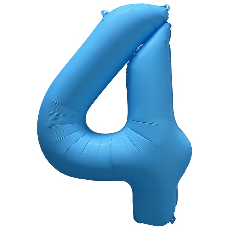 Шар Цифра "4" Неон Голубой / Blue (в упаковке) 