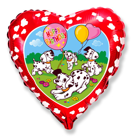 Шар Сердце, Далматинцы (красный) С Днем Рождения / HB Dalmatian