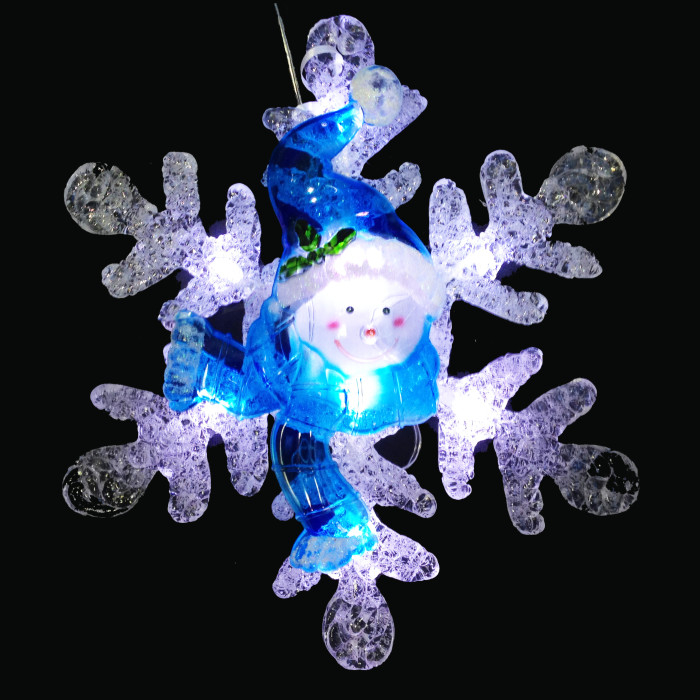 Светодиодная фигура "Снежинка со снеговиком", Синий.