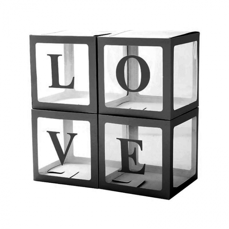 Набор коробок для воздушных шаров "Love" Черные грани, Прозрачный